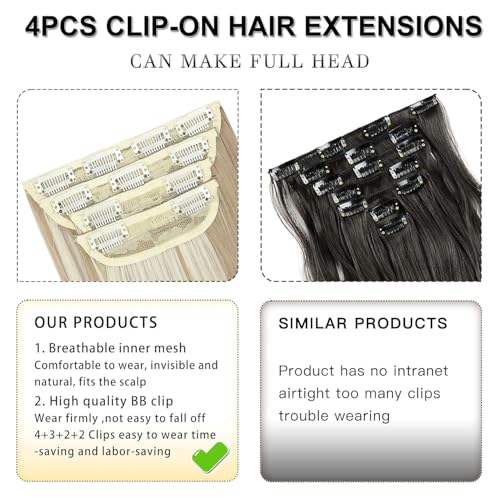 Hair Extensions Straight Clip in Hair Extensions Clip ins - Soft and Thick (20 Inches, 4Pcs, 16H613#) - color: 16H613#