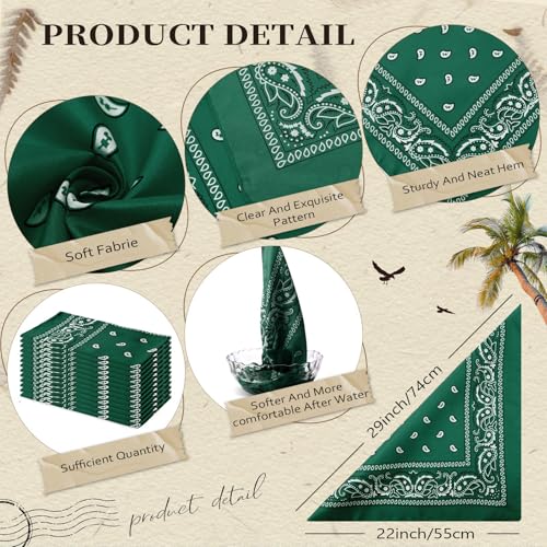 Suhine 12 Pcs Bandanas Bulk for Women Men 22 x 22 Inch Paisley Headband Cowboy Handkerchief Summer Beach Party Costume - color: Dark Green
