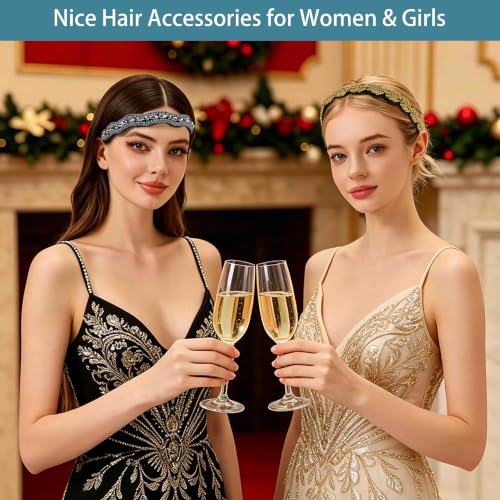Teenitor 5pcs Elastic Rhinestone Beaded Headbands, Jeweled Head Bands for Women's Hair, Hair Headbands Hat Bands for Women Girls
