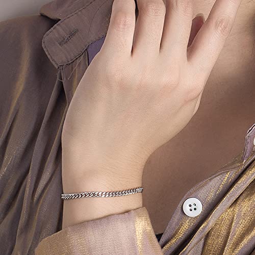Dankadi Italian Sterling Silver Cuban Link Chain Bracelet Men 3MM 4MM 5MM 6.3 "6.7" 7 "7.5" 8 "8.5" 9 "Solid 925 Silver Bangle For Woman Cuff Jewelry Gift - color: 3MM, size: 6.7 inch