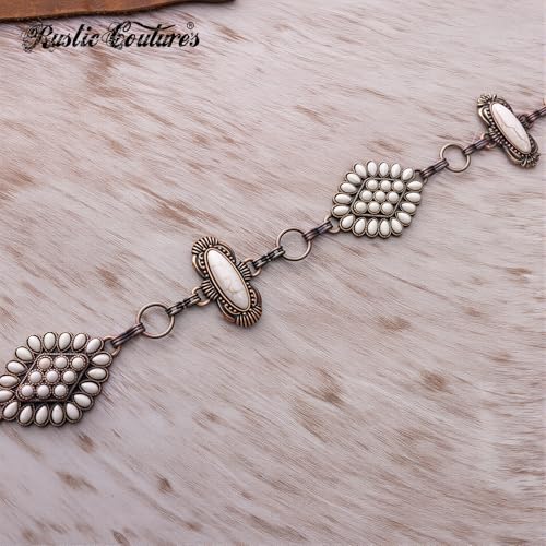 Montana West Rustic Couture's Large Western Concho Metal Belts for Women Cowgirl - color: Alabaster Glow White