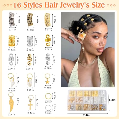 159 Pcs Hair Jewelry for Braids,16 Styles Dreadlock Accessories, Adjustable Metal Hair Clips, Hair Cuff Rings Star Wing Shell Braiding Decorations for Women - color: Mixed color-159pcs
