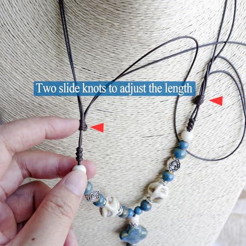 Boho Style Colorful Ceramic Bead Strand Necklace Adjustable Bohemian Jewelry Gift for Women, Fashion Clothing Matching Necklace - color: Speckled Teal