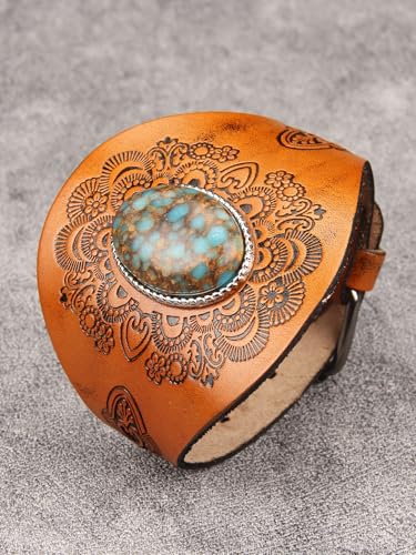 GelConnie Punk Leather Cuff Bracelet Adjustable Straps Wrap Bracelets Arm Armor Cuff Gothic Leather Wristbands for Men, Women - color: MLPB107-Brown