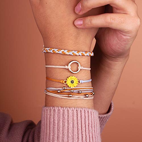 FANCY SHINY Easter Gifts Basket Stuffers Sunflower String Bracelet Boho Braided Rope Wrap Bracelets Cute Summer Beach Surfer Jewelry for Women - color: Dark Orange