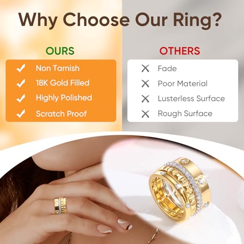 Stackable Gold Rings for Women - 18K Gold Plated Rings Set, Non Tarnish Stainless Steel Cubic Zirconia Friendship Band Stack Rings Trendy Jewelry, Christmas Birthday Party Gifts for Her Girlfriend - color: Gold