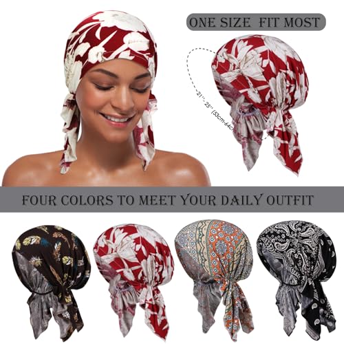 4 Pieces Chemo Headwear for Women, Pre-Tied Head Scarf Cancer Headwear for Hair Loss - color: Multicolor-2