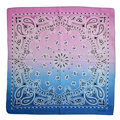 NYFASHION101 Unisex Double Sided Print Paisley Cotton Bandana Head Wrap Scarf - color: Pink Blue Fade