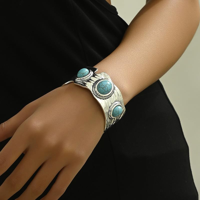 Western Bracelets for Women Vintage Chunky Turquoise Cuff Bracelet Turquoise Country Bracelets Adjustable Boho Cuff Bracelet Western Country Costume Jewelry Accessories - style: style1