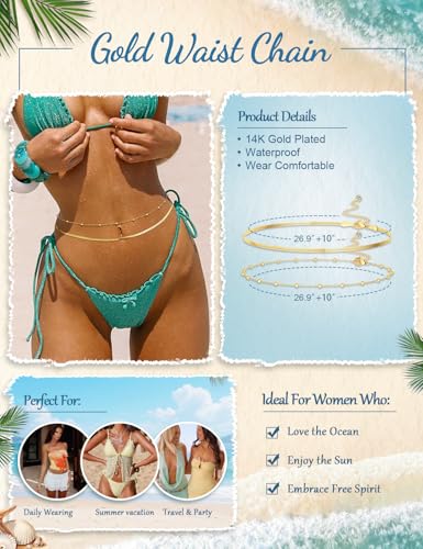 Gold Waist Chain for Women, Trendy Layered Belly Chain Jewelry, Adjustable Body Chain for Beach & Summer Outfit - style: Gold Style 3