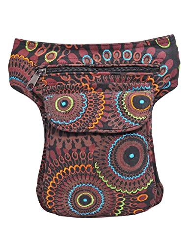The Collection Royal Handmade Festival Waistpack Boho Hippie Waist Bag Hip Bum Running Belt Fanny Pack Travel Utility Belt (Blk+Brwn) - color: Blk+Brwn