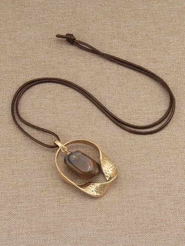 GelConnie Leather Necklaces Turquoise Long Boho Necklaces for Women Brown Chunky Circle Pendant Chocker Necklace Gold Sweater Necklace - style: Brown Leather Boho Necklace