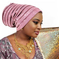 Traditional African Women's Head coverings, Shiny Layered Hats, Nigerian Headscarf, Suitable for Daily wear - color: Pink