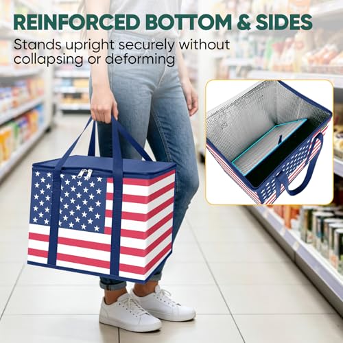 BALEINE 1Pk Insulated Reusable Grocery Bags, Foldable Shopping Bags for Groceries with Reinforced Bottom & Handles (Patriot Celebration) - color: Patriot Celebration, size: 1 Pack (Insulated)