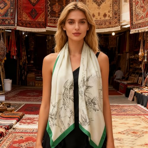 XL 43 Inch Extra Large Square Scarf Fashion Scarves Silk Feeling Hair Scarf Wrapping Scarfs Night Sleeping Headscarf - color: Ba1027