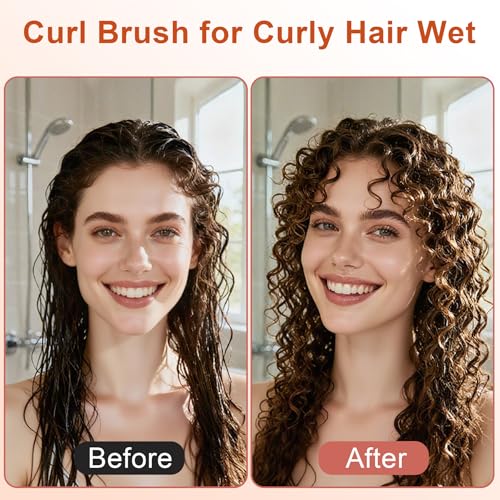 Curly Hair Brush, Curl Defining Brush with Soft Boar Bristles Detangling Tangled Glides, Wide-Teeth Design Effortlessly Shaping & Defining Curls, Curling Definer for Wet & Dry Hair (Beige) - color: Beige