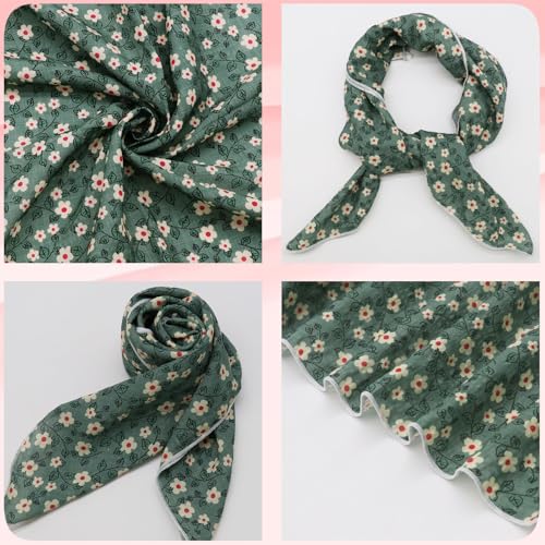 Bandanas for Women Men 21"x21" Floral Headband Scarf Versatile Hair Bandana Square Head Scarf - color: Green Meadow