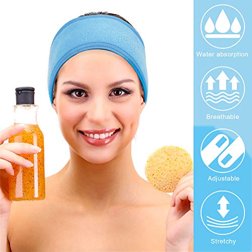 Whaline 4 PCS Spa Headband, Make up Hair Band, Stretch Terry Cloth Headband for Sport Yoga Shower (Blue) - color: Blue