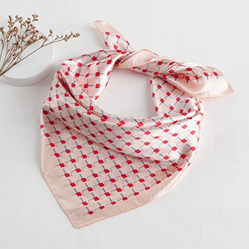 QBSM Womens 23.6 inch Satin Silk Feeling Formal Square Neck Scarf Head Hair Wraps Kerchief - color: Argyle-pink