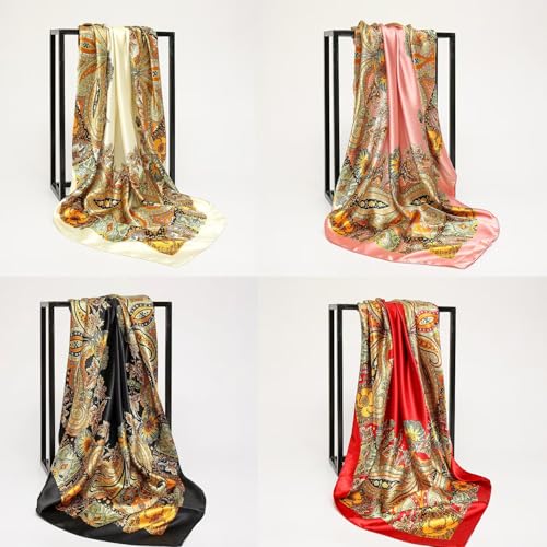 Large Square Head Satin Scarf Silk Feeling Hair Scarf 35"Head Scarves Bandana for Women Headscarfs for Women's Hair - color: C1-black