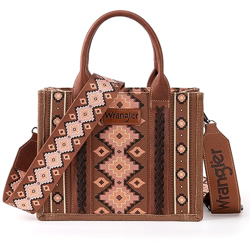 Wrangler Aztec Tote Bag for Women Boho Shoulder Purses and Handbags - color: Angel Diamond Oakwood (Guitar Strap)