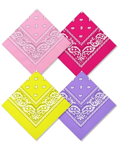 Bycc Bynn Large 27" x 27" 100% Cotton Bandanas - Set of 4 - color: Yellow+purple+pink+magenta