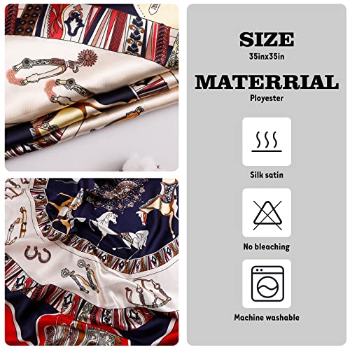 NZKNP Silk-Like Head Scarf - Women's Bandana Wraps - color: 27-red and Navy, size: 35"*35"
