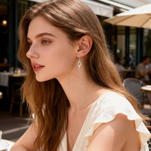 ALEXCRAFT Twisted Silver Dangle Earrings, Hypoallergenic Elegant Lightweight 14k Gold Plated Long Brushed Twisted Tassel Dangling Drop Leverback Earrings for Women Trendy Statement Jewelry in Box - color: Silver
