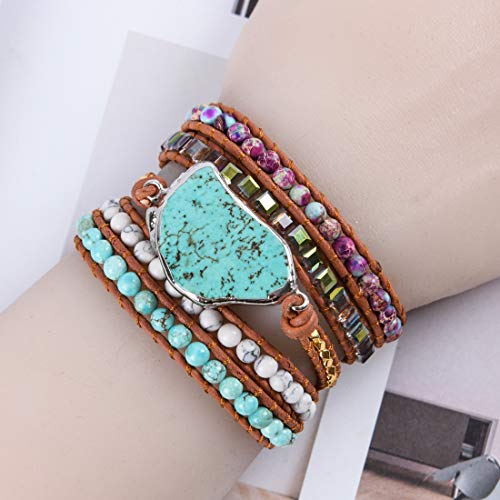 YGLINE Natural Stone Bracelet 5 Wraps Bracelet Handmade Blue Color Boho Bracelet for Women Bracelet - color: turquoise 7