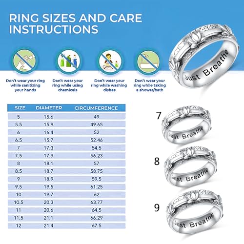 Ladytree Spinner Fidget Ring Sterling Silver Thumb Band for Women Anxiety Ring Platinum Plated Worry Stress Relief Just Breathe Boredom ADHD Autism Rings Boho Jewelry Gift - color: J-wide band oxidized lotus