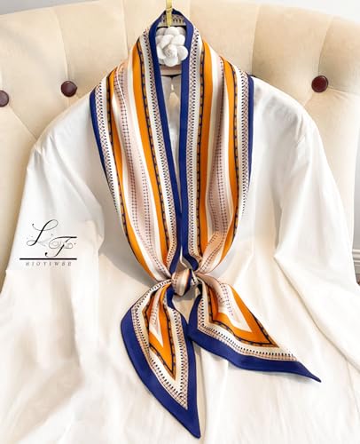 Hioyiwse Head Scarf Hair Neck Scarves For Women Purse Bag Scarfs For Handbags Silky Long Thin Satin Headscarf Fashion - color: B20-orange Pink Lines
