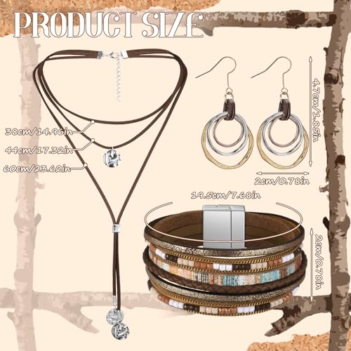 Inbagi 3 Pcs Boho Western Jewelry for Women Turquoise Jewelry Set Vintage Earrings Bracelet Western Bohemian Necklace for Women Cowboy Cowgirls - style: Rustic