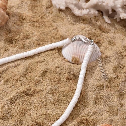 ATIMIGO Adjustable Nature Puka Shell Ankle Bracelet Cowrie Shell Anklet Handmade Boho Hawaiian Beach Surfer Seashell Braided Anklet Foot Jewelry for Women - color: white puka shell beads