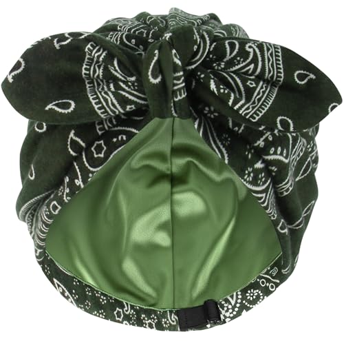 Ababalaya Satin Lined Beanies for Women Chemo Headwear Silky Lined Cotton Sleeping Cap - color: Green