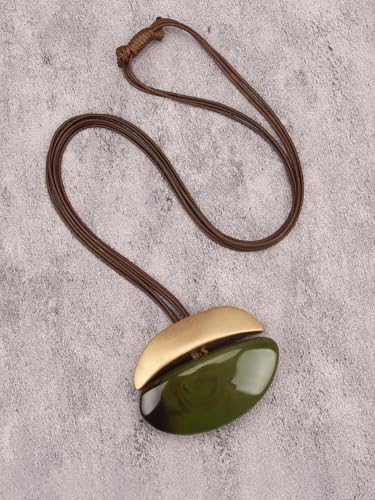 GelConnie Leather Necklace for Women Large Pendant Long Brown Necklace Circle Leather Choker Vintage Sweater Necklace Gold Chunky Boho Necklaces for Women - style: Bohemian Pendant Necklace