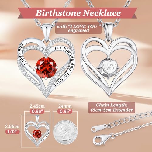 CDE Engraved Forever Love Heart Birthstone Necklace Jewelry Gifts for Women | Hypoallergenic,Nickel-Free & Lead-Free,3 x 3 mm 5A CZ Heart Pendant,Anniversary Christmas Birthday Gift for Girlfriend Wife - color: Birthstone-01/07-Jan/July, style: Rhodium Pl