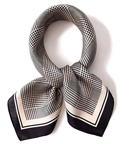 ANDANTINO 100% Mulberry Silk Scarf -21” Square Neckerchief with Gift Packed - color: Earth Tone-check