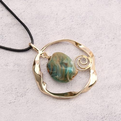 Jeilwiy Leather Necklace for Women Funky Necklace Choker String Cord Necklace with Pendant Boho Style Jewelry - style: Stone Leather Necklace