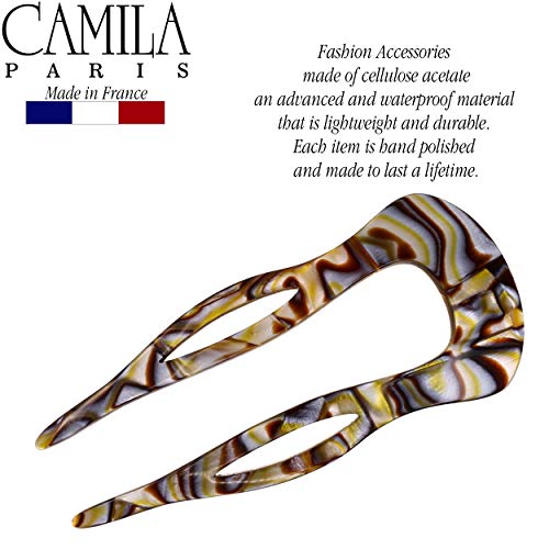 Camila Paris CP2484 French Twist Stick Clip Pins, Handmade, Onyx, Girls Hair Pin U-Shaped Hair Fork for Girls Spiral Updo Chignon Bun Holder, Fashion Styling Hair Accessories for Women, Made in France - color: 2-Prong Onyx