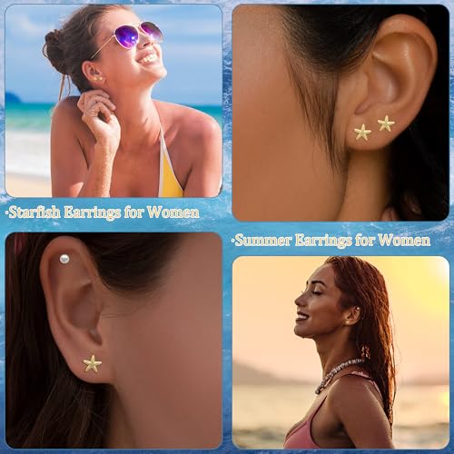 SmileBelle 2 Pairs Daisy Bow Gold Earrings Set for Women, Pearl Bow Earring for Women X Minimalist earrings Seashell Simple Dainty Earrings, Beach earring Gold Stud Earring for Women Trendy - style: Starfish earrings set
