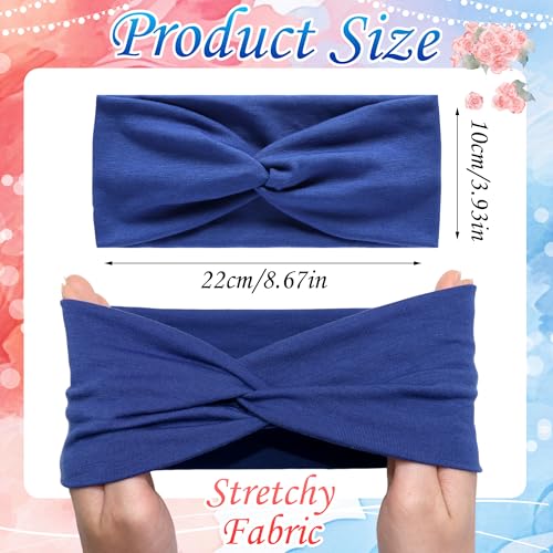 4th of July Short Headbands for Women 3Pcs Red White and Blue Twist Cross Turban Headbands Boho Elastic Non Slip Hair Bands Hair Wraps Accessories - color: Red+Blue+White