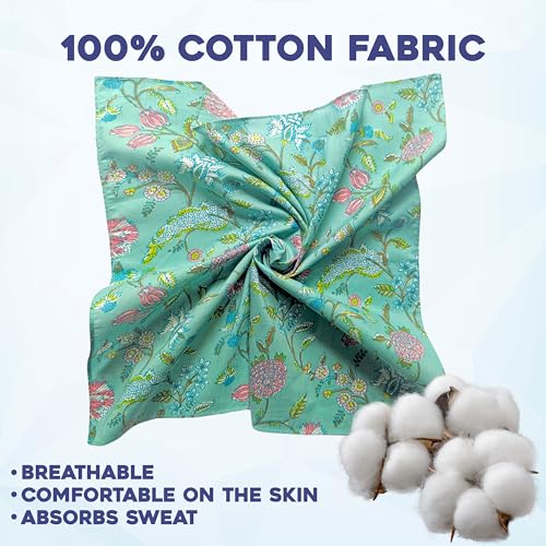 AVKA Studio 100% Cotton Bandanas for Women & Men, 2 Pack 20x20 Inch, 22x22 inch Hand Printed, Lightweight Cotton Handkerchief - color: Turquoise, size: 22 x 22 Inches Large