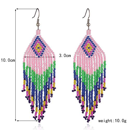 Women Jewellery 4 Pair Multicolor Nation Bohemian Style Tassel Earrings Handmade Beaded Jewelry