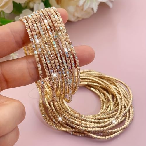 10 Pieces Women's Tennis Bracelet Set 2mm Extra-fine Delicate Rhinestones Adjustable Stackable Stretch Bracelet Wedding Party Jewelry Gifts - color: G-Coffee+Peach