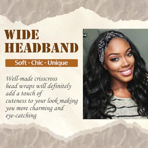 Boho Bandana Headband For Women Wide Headbands Knotted Turban Head Wraps Cute Head Scarf Hairband Paisley Fashion Hair Wrap Turban Bands Workout Bandana Hair Accessories For Women 4 Pack - color: Style 123