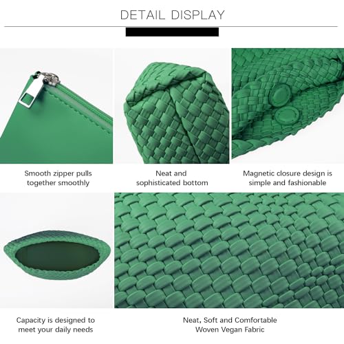 Woven Purses Bag for Women, Vegan Leather Handwoven Bags with Mini Handmade Purse - color: Forest Green