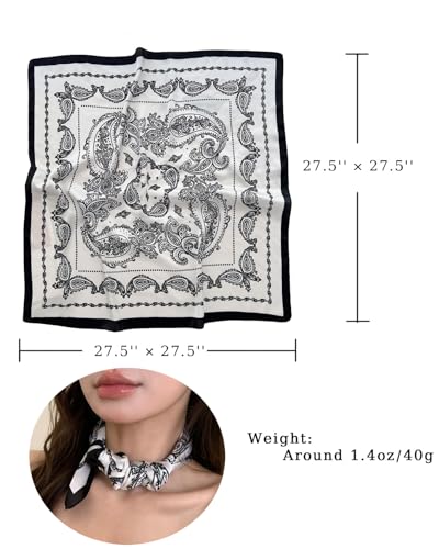 Satin Bandana Headscarf for Women Silky Hair Scarves for Fashion Lightweight - color: 28-black and White Dolphins