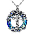 TOUPOP Tree of Life Necklace Gifts for Women 925 Sterling Silver Family Tree Pendant with Crystal Birthday Irish Jewelry Gifts for Women Her Wife Mom - color: 01-Blue Crystal-Silver Oxide