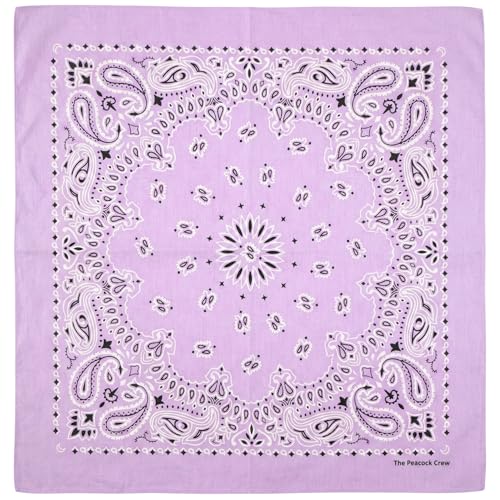 The Peacock Crew Premium Soft Cotton Bandanas Pack for Men and Women Paisley 22 x 22 inches - color: Pack of 10 Lavender
