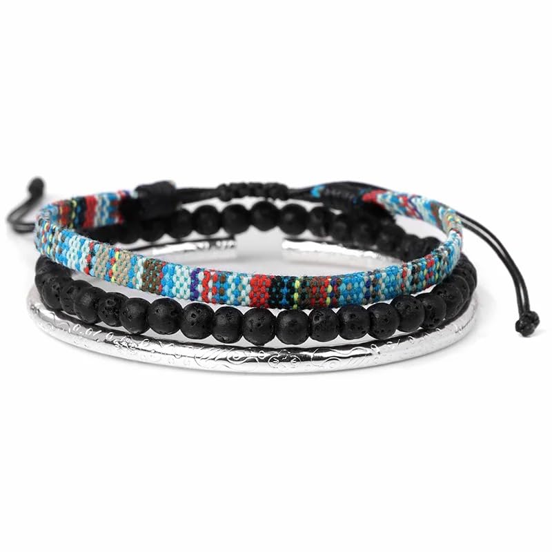 Hippie Necklaces For Women Men, Boho Woven Rope String Bracelets Handmade, Adjustable Braided Long Rope Charm Pendant, Peace Sign Bohemian Couple Bracelets Jewelry Keychain - color: hippie bracelets 644